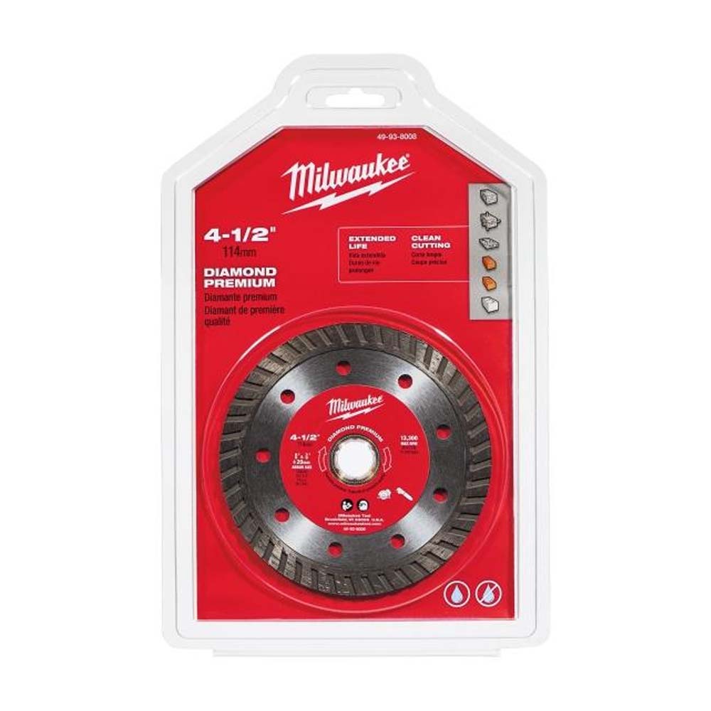 DISCO PARA METAL MADERA CONCRETO DIAMANTADO TURBO PREMIUM DE 4 1/2" MILWAUKEE