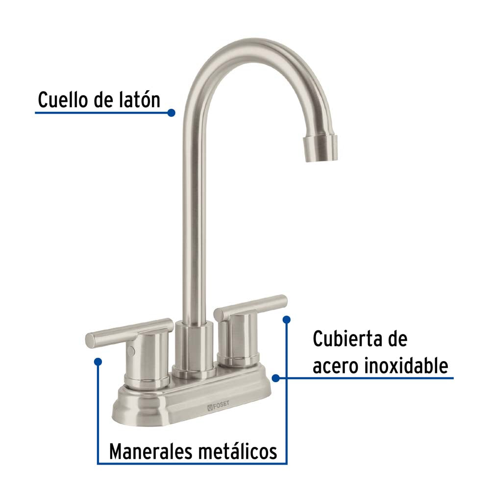 MEZCLADORA PARA LAVABO DE 4" TIPO BAR SATIN FOSET ELEMENT