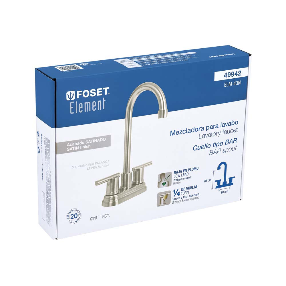 MEZCLADORA PARA LAVABO DE 4" TIPO BAR SATIN FOSET ELEMENT