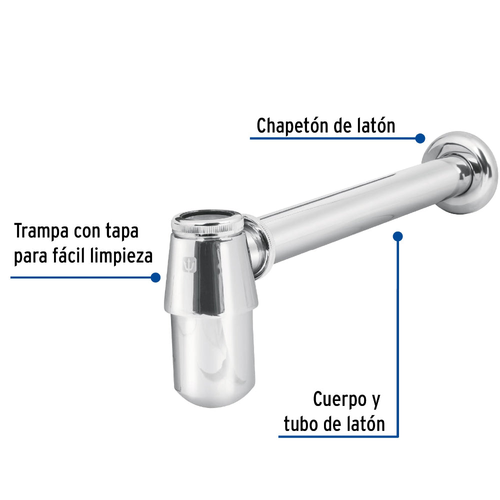 CESPOL DE BOTE PARA LAVABO SIN CONTRA CROMO 1-1/4" MCA TRUPER FOSET