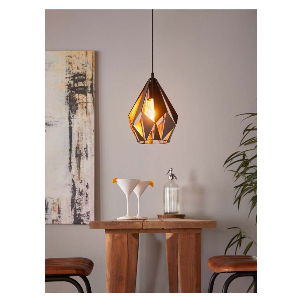 LAMP COLGANTE TIPO DIAMANTE CHICA ACERO NEGRO/COBRE E27 (NO INCLUIDA) CARLTON 1 EGLO