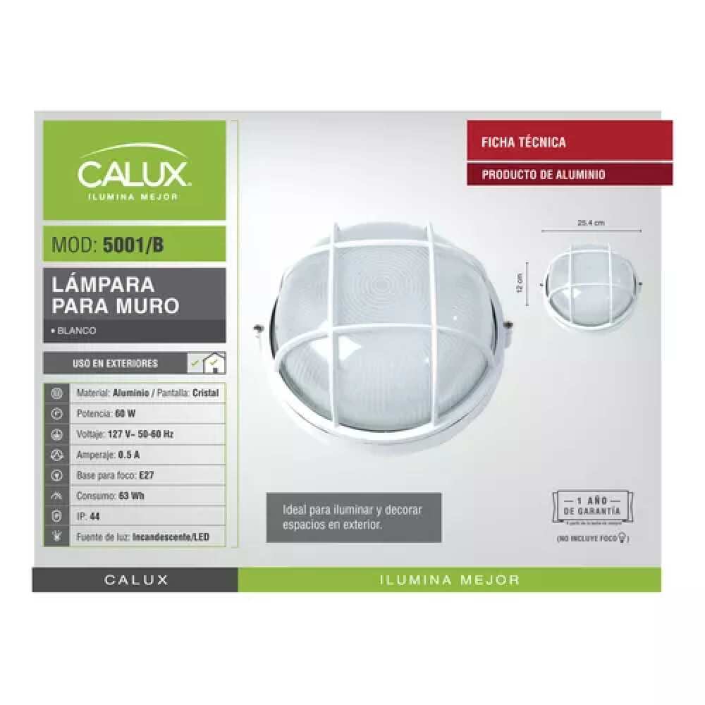 LUMINARIO SOBREPONER NAUTICA REDONDA E27 GDE CON GUARDA BLANCA CALUX