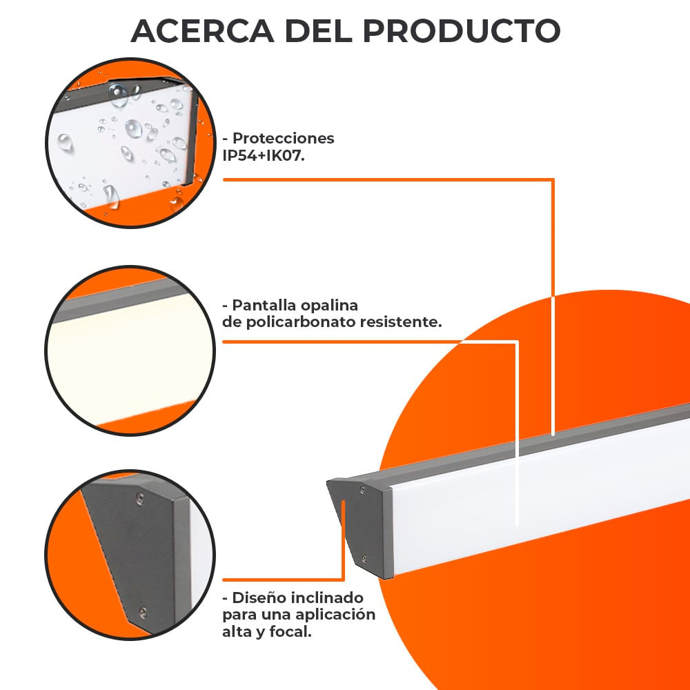 LAMPARA DE PARED ARBOTANTE LED EXTERIOR 50 W LUZ CALIDA BRILLANTE IP54 IK06 NO ATENUABLE LED INTEGRADO
