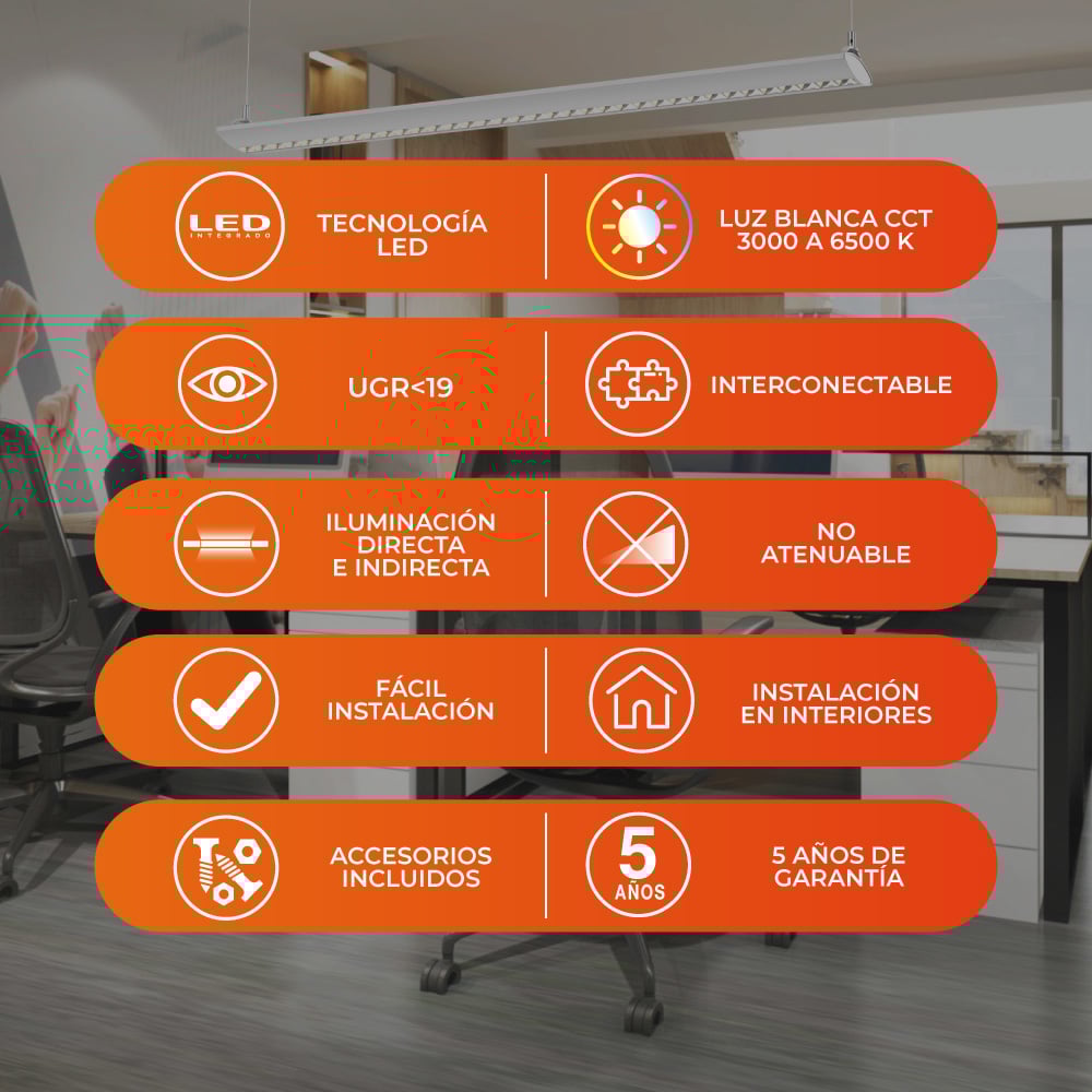 LUMINARIO LED SOBREPONER/SUSPENDIDO INT 50W SATIN