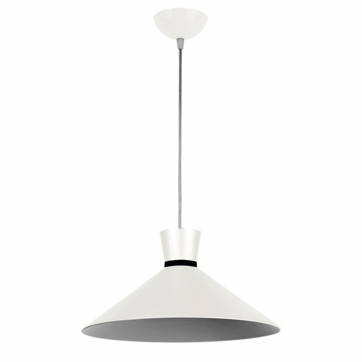 SLP LUMINARIO DE ALUMINIO COLOR BLANCO BRILLANTE BASE E26 PARA SUSPENDER FORMA CONICA PHILCO *** EXHIBIDO ***