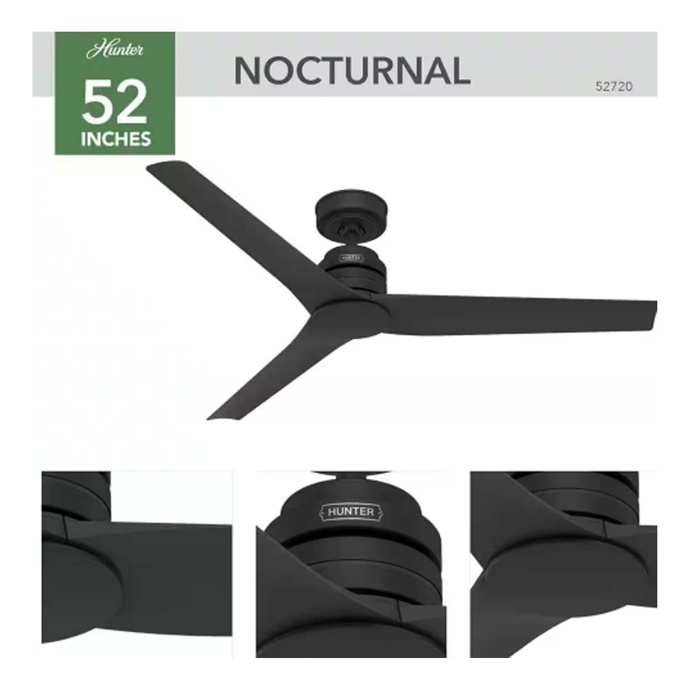 VENTILADOR TECHO 3 ASPAS 52 PULGADAS NOCTURNAL COLOR NEGRO MATE 52720 HUNTER