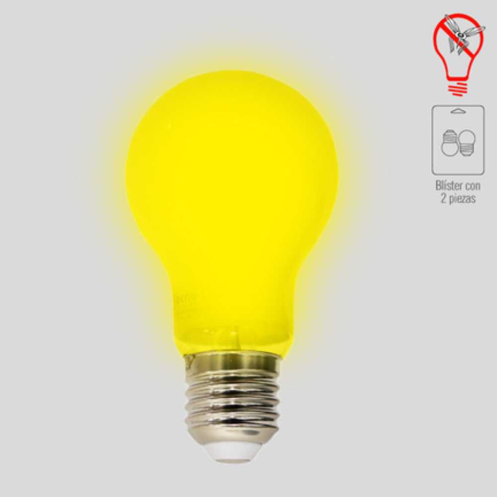 PAQUETE DE DOS FOCOS LED TECNOLITE REPELENTE DE INSECTOS 5W LUZ SUAVE CÁLIDA BASE E27