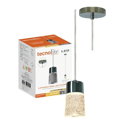 LAMPARA COLGANTE LED CRISTAL 1.50M ALTO 5.5W LUZ CALIDA BRILLANTE NO ATENUABLE