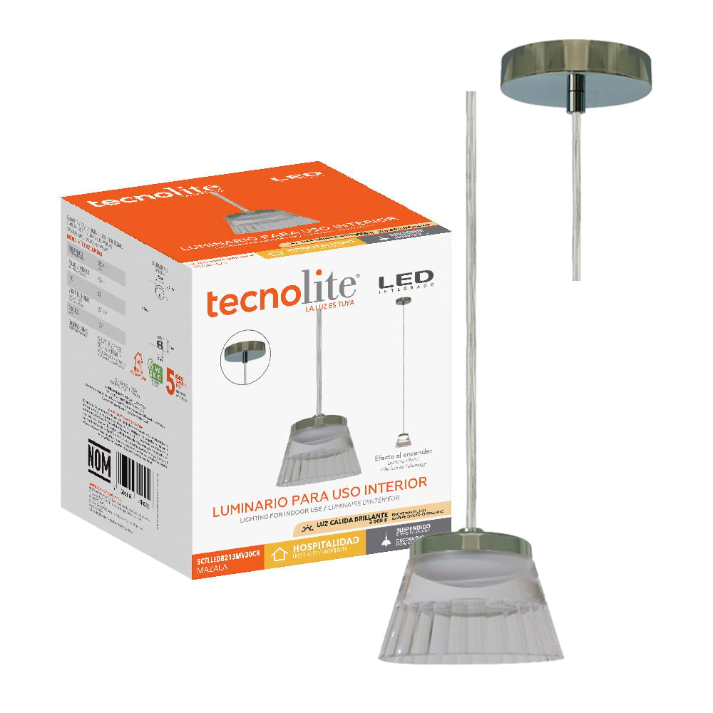 LAMPARA COLGANTE LED ACRILICO 1.50M ALTO 5.5W LUZ CALIDA BRILLANTE NO ATENUABLE