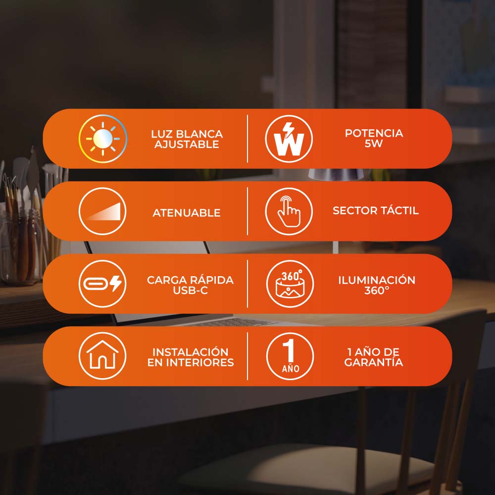 LAMPARA LED DE MESA DE 5 W TACTIL Y RECARGABLE COLOR BRONCE ANTIGUO IMAI II 5DTTLLED11DCCCBA TECNOLITE