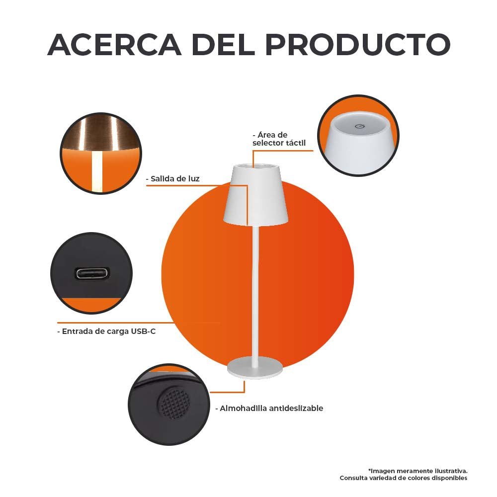 LAMPARA LED DE MESA DE 5 W TACTIL Y RECARGABLE COLOR BRONCE ANTIGUO IMAI II 5DTTLLED11DCCCBA TECNOLITE