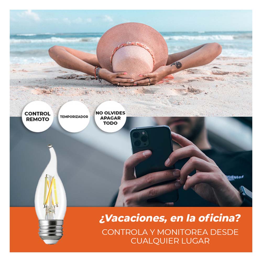 FOCO LED TIPO VELA INTELIGENTE DE 5.5 W CON WIFI COLOR TRANSPARENTE BRIGHT SMART T 5FFE27LEDFV200TCW TECNOLITE