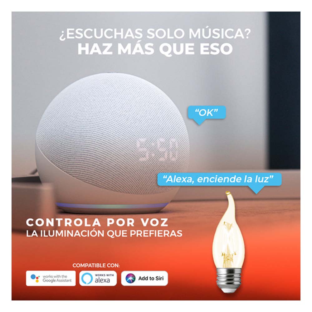 FOCO LED TIPO VELA INTELIGENTE DE 5.5 W CON WIFI COLOR TRANSPARENTE BRIGHT SMART T 5FFE27LEDFV200TCW TECNOLITE