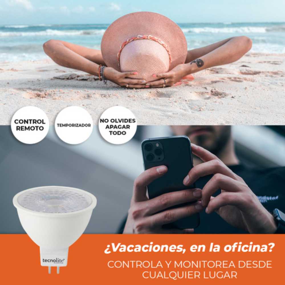 FOCO LED TECNOLITE FLASH SMART 5W LUZ BLANCA DINÁMICA ATENUABLE BASE GX5.3 COMPATIBLE CON APP MÓVIL Y ASISTENTES DE VOZ