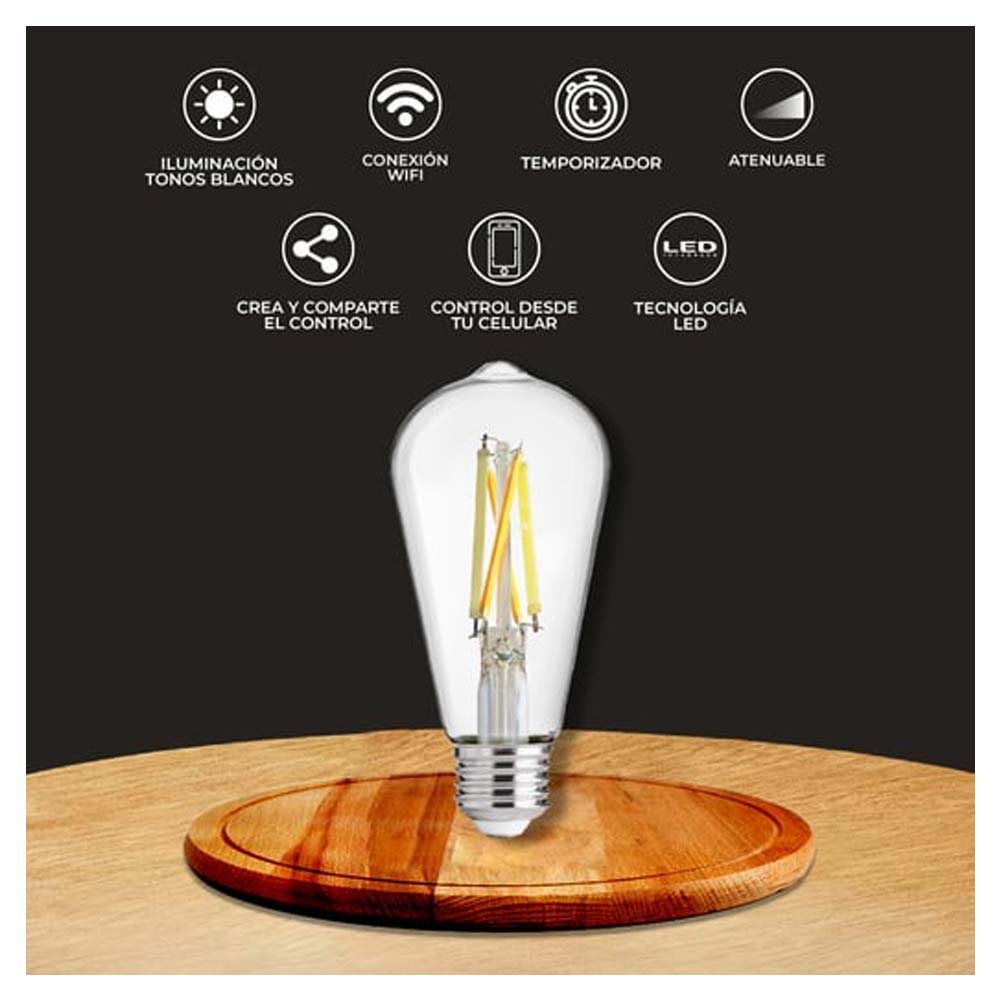 FOCO LED VINTAGE INTELIGENTE DE 5.5 W CON WIFI COLOR TRANSPARENTE BULB SMART T 5ST64LEDF360TCW TECNOLITE.