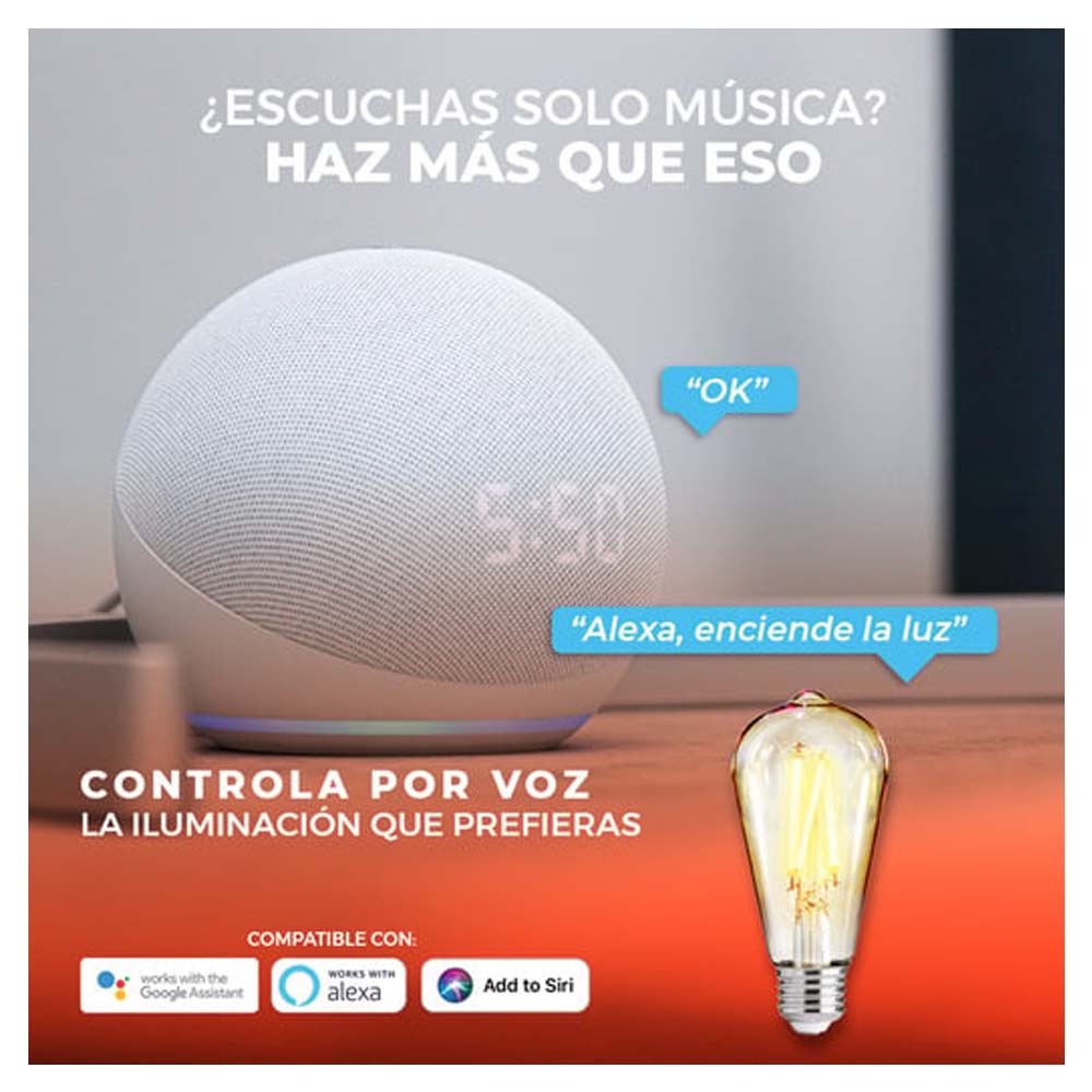 FOCO LED VINTAGE INTELIGENTE DE 5.5 W CON WIFI COLOR TRANSPARENTE BULB SMART T 5ST64LEDF360TCW TECNOLITE.