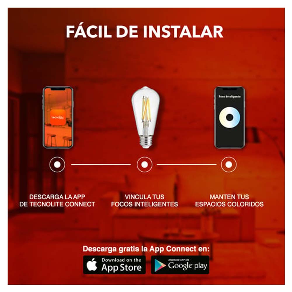 FOCO LED VINTAGE INTELIGENTE DE 5.5 W CON WIFI COLOR TRANSPARENTE BULB SMART T 5ST64LEDF360TCW TECNOLITE.