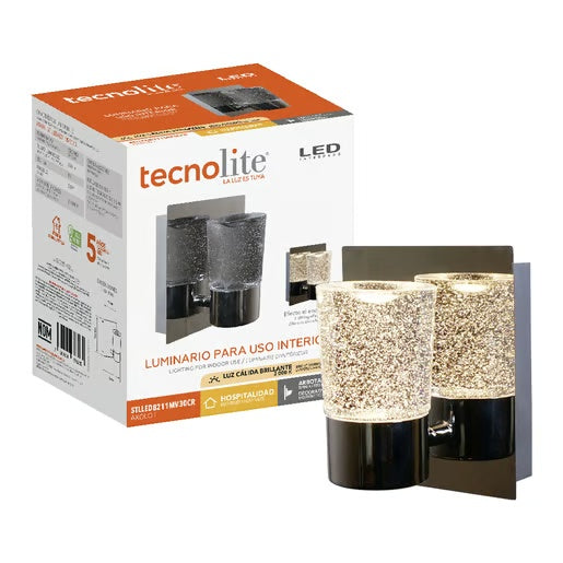 LAMPARA PARED ARBOTANTE CRISTAL LED 5.5W LUZ CALIDA BRILLANTE NO ATENUABLE