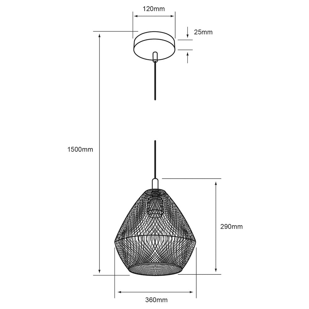 COLGANTE METÁLICO TECNOLITE AFRODITA 1.5M DE ALTURA 60W BASE E27 NO INCLUYE FOCO ***TECNOLITE HAE***