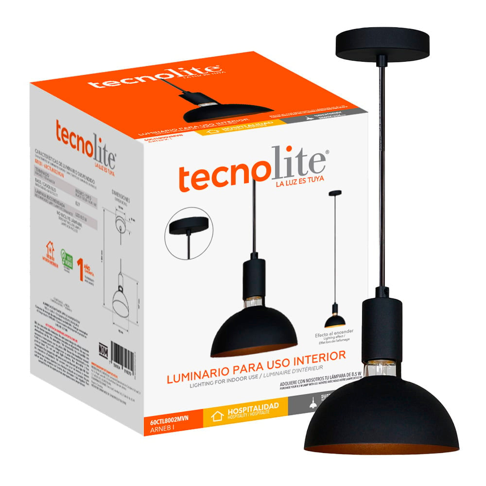 LUMINARIO INT SUSP S/L 100-240V E27 NEGRO