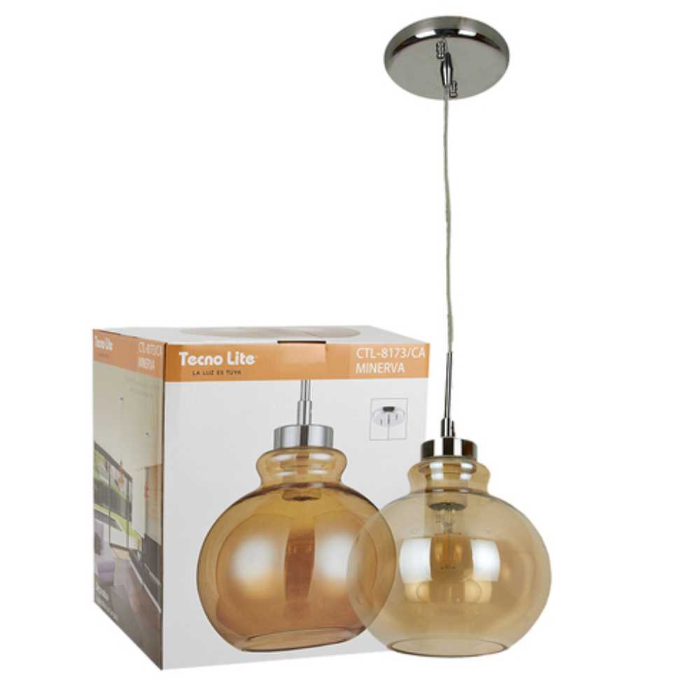 LUM SUSP INT 60W 100-240V CRISTAL AMBAR S/LAMP MINERVA MCA TECNO