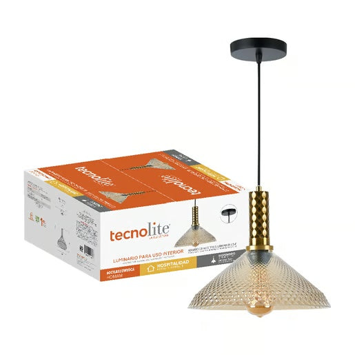 LUMINARIO INT SUSP S/L HOMAM 100-240V E27 DORADO AMBAR