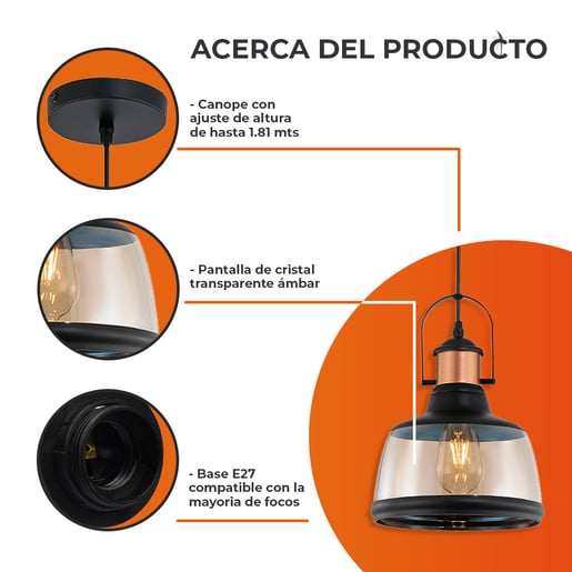 LAMPARA DE INTERIOR COLGANTE DE 60W COLUMBIA I TECNOLITE