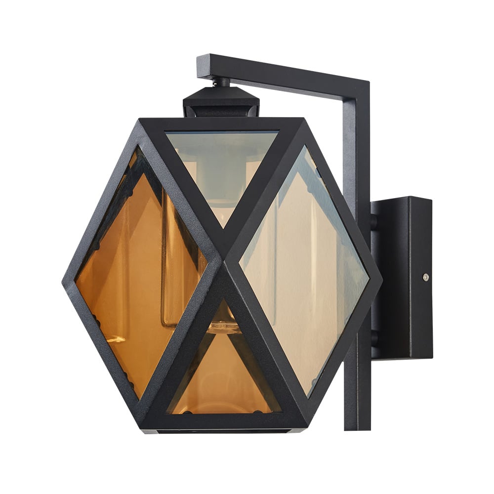 LUMINARIO DE PARED ARBOTANTE EXT CRISTAL S/LAMPARA NEGRO/AMBAR