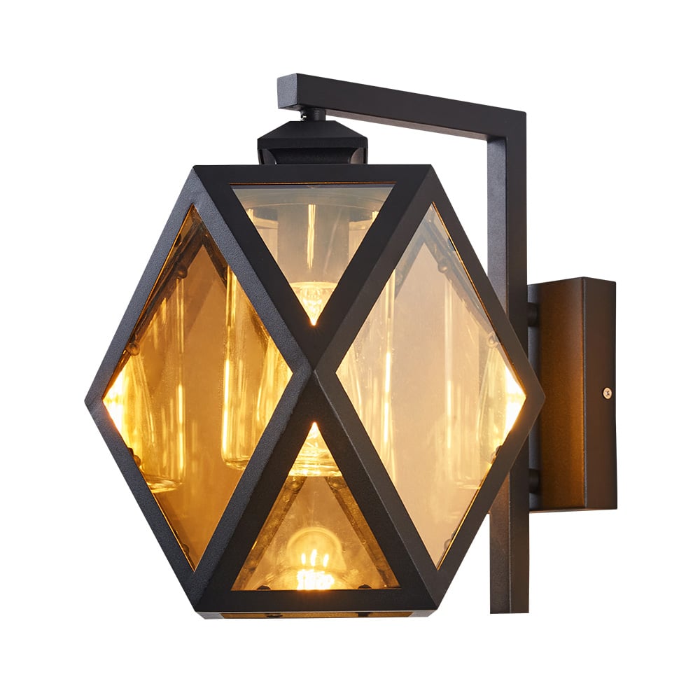 LUMINARIO DE PARED ARBOTANTE EXT CRISTAL S/LAMPARA NEGRO/AMBAR