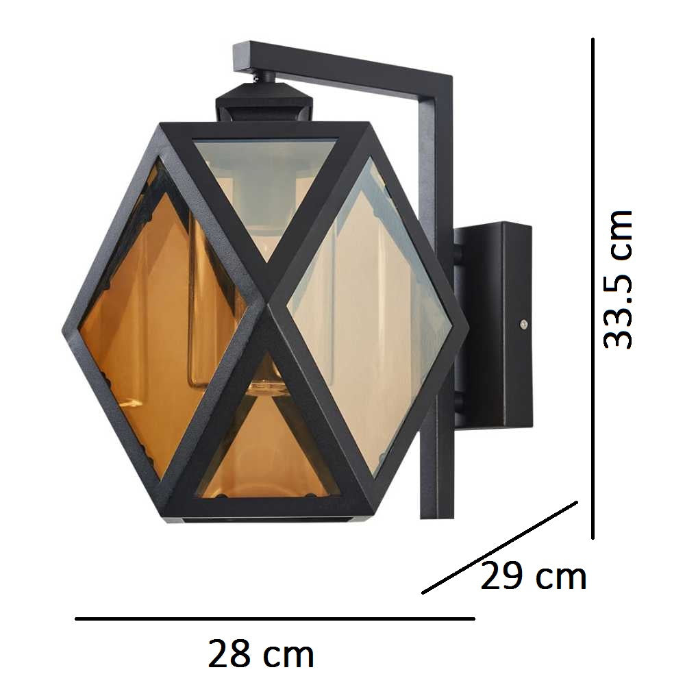 LUMINARIO DE PARED ARBOTANTE EXT CRISTAL S/LAMPARA NEGRO/AMBAR