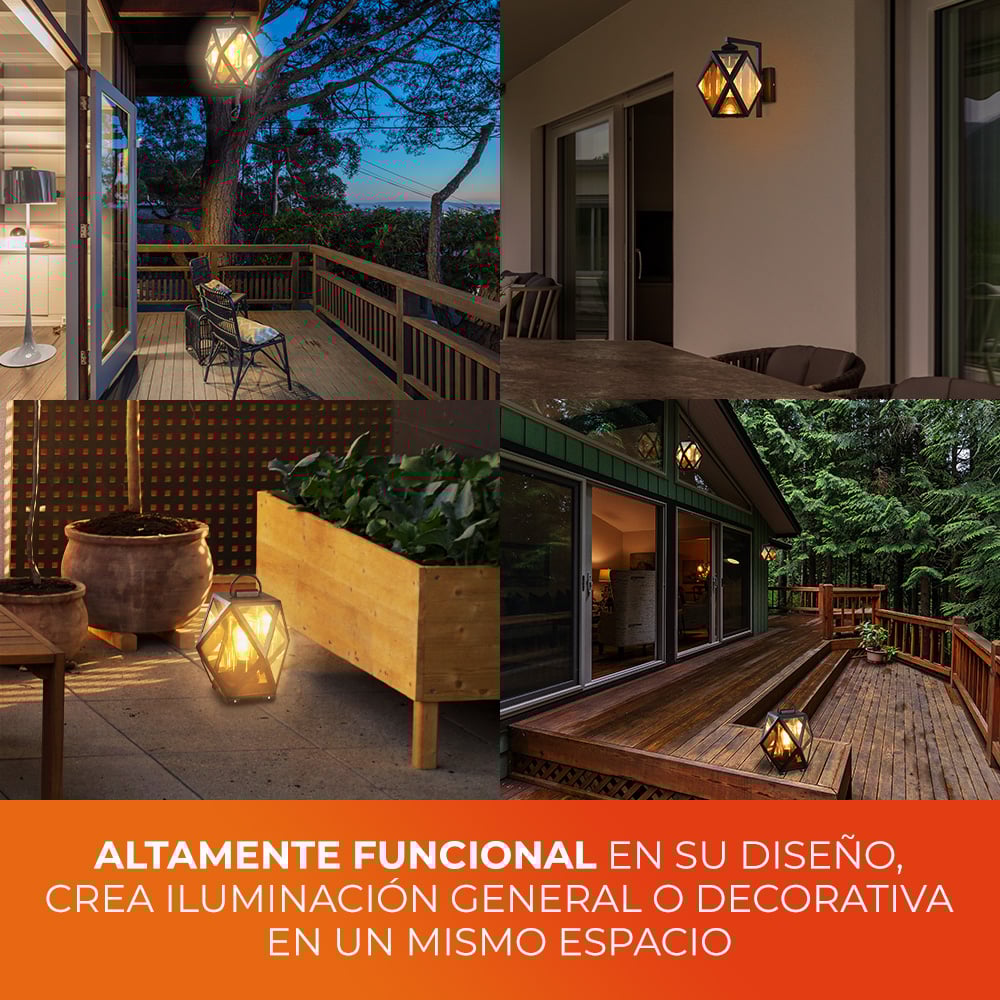 LUMINARIO DE PARED ARBOTANTE EXT CRISTAL S/LAMPARA NEGRO/AMBAR