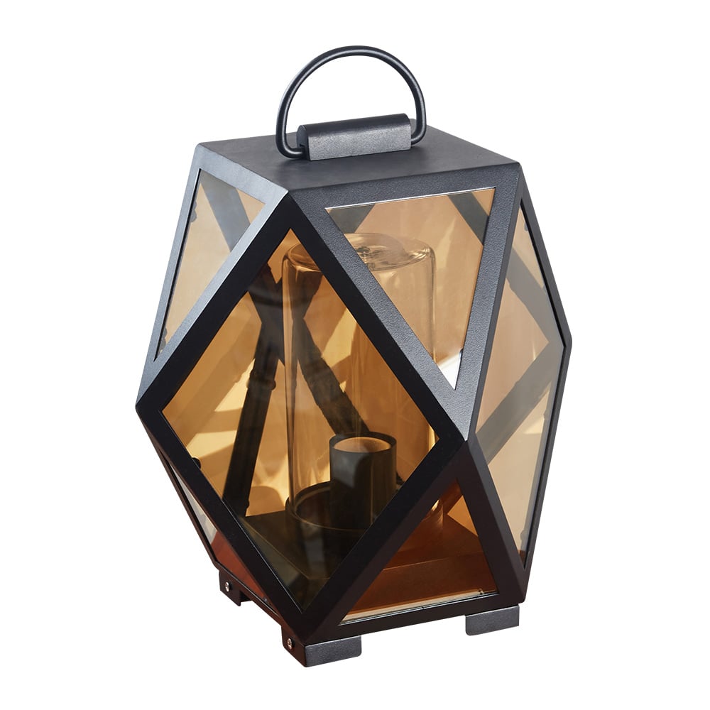 LUMINARIO PISO/PILAR EXT CRISTAL S/LAMPARA NEGRO/AMBAR