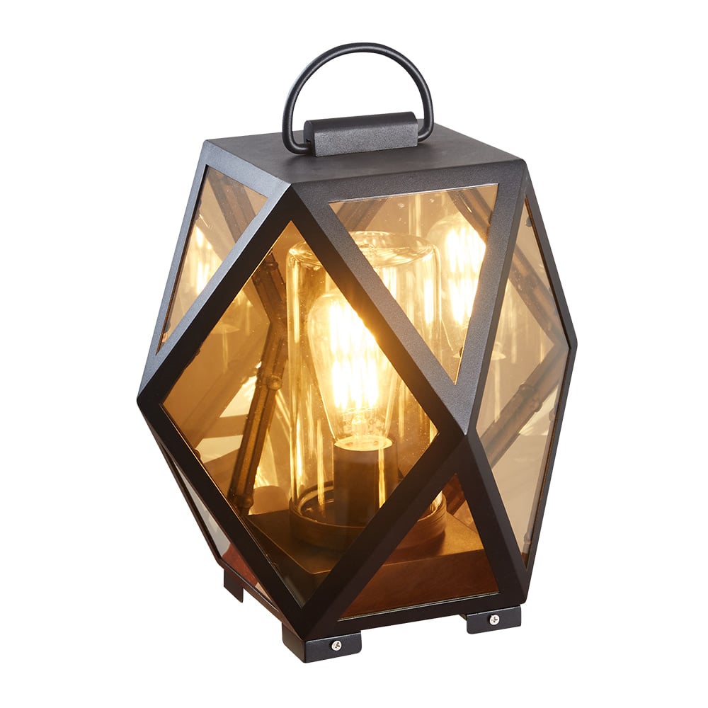 LUMINARIO PISO/PILAR EXT CRISTAL S/LAMPARA NEGRO/AMBAR