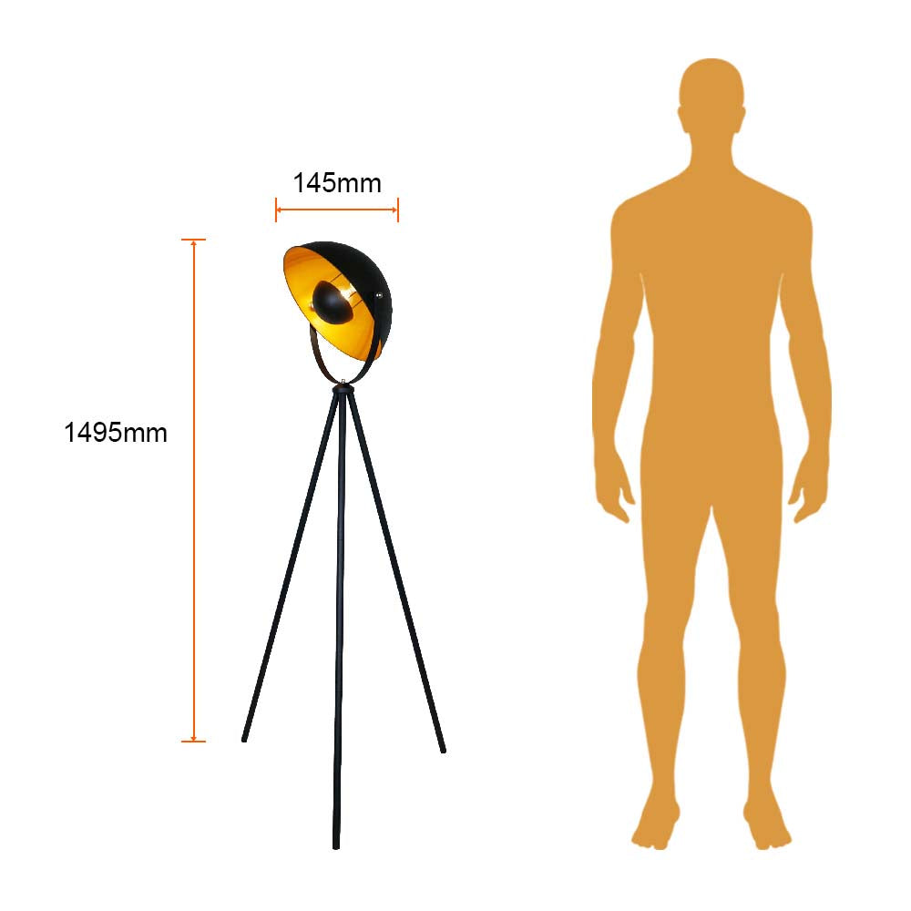 LUMINARIA DE PIE TRIPOIDE DE ACERO DE 60W COLOR NEGRO CON DORADO CHECHIA 60LPT1184MVN TECNOLITE