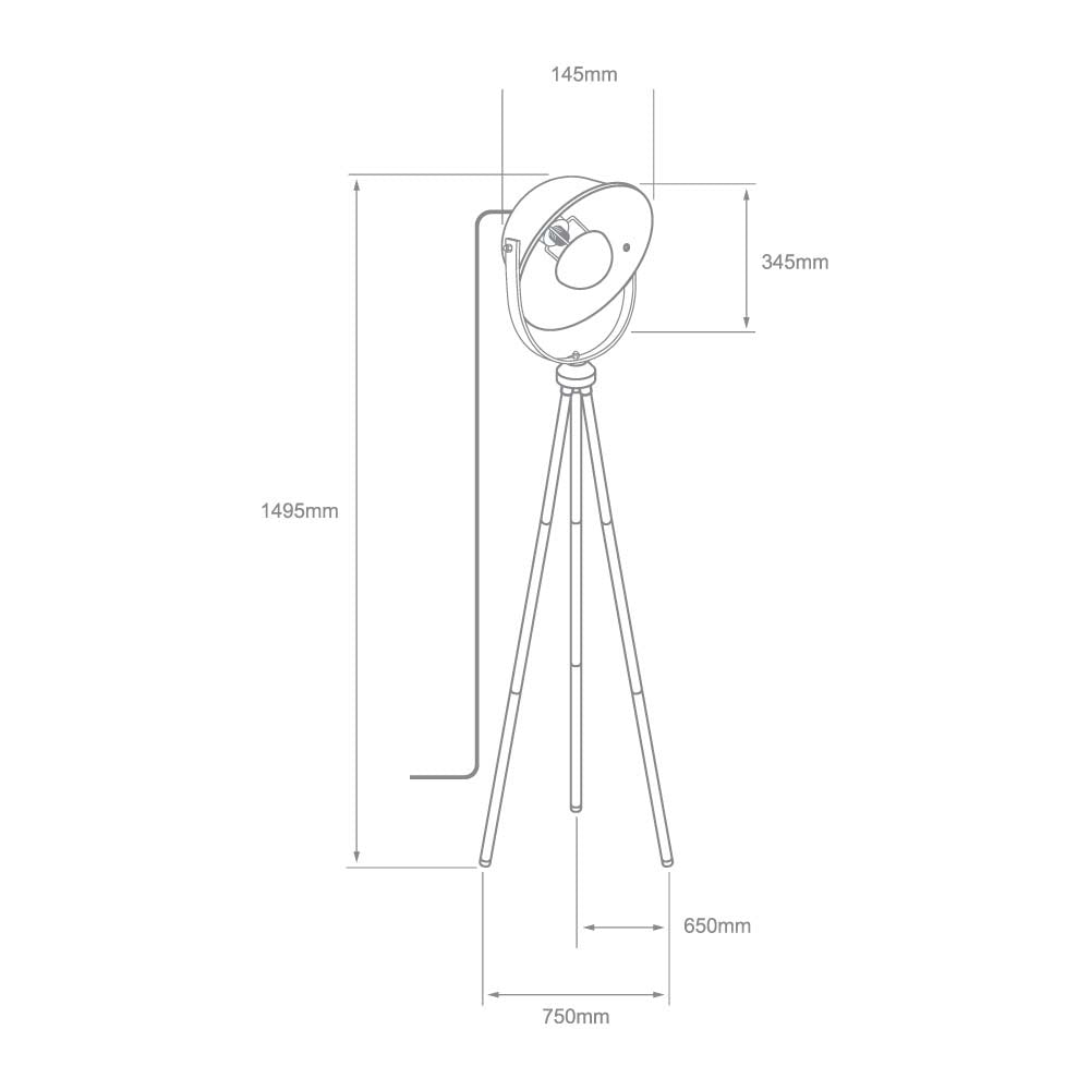 LUMINARIA DE PIE TRIPOIDE DE ACERO DE 60W COLOR NEGRO CON DORADO CHECHIA 60LPT1184MVN TECNOLITE