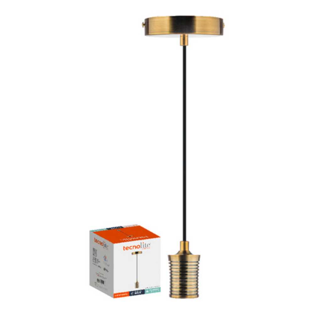 SOCKET COLGANTE METALICO ORO 1.50 M DE ALTURA POTENCIA MAX. 60 W BASE E27 NO INCLUYE FOCO