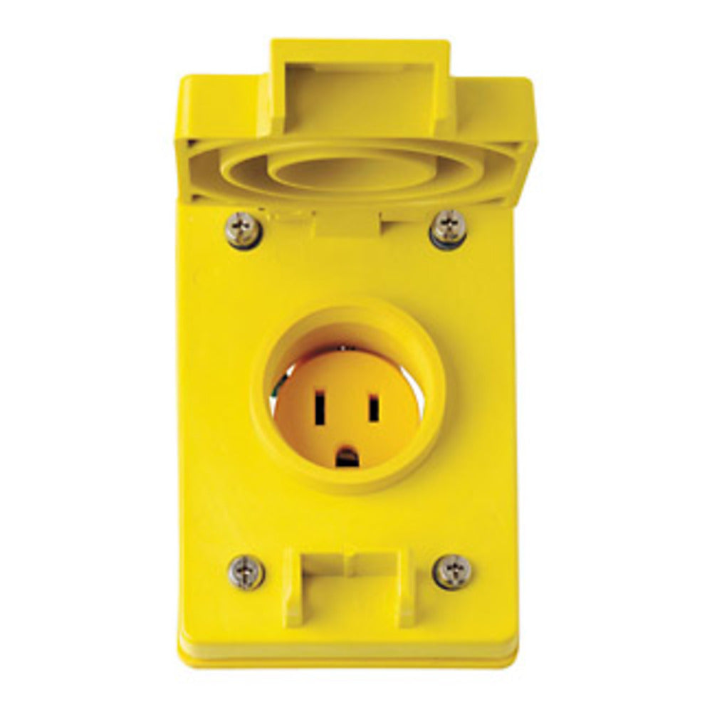 RECEPTACULO SENCILLO A PRUEBA DE AGUA ENTRADA RECTA 2P 3H 15A 125VCA NEMA 5-15R GRADO INDUST. AMAR.