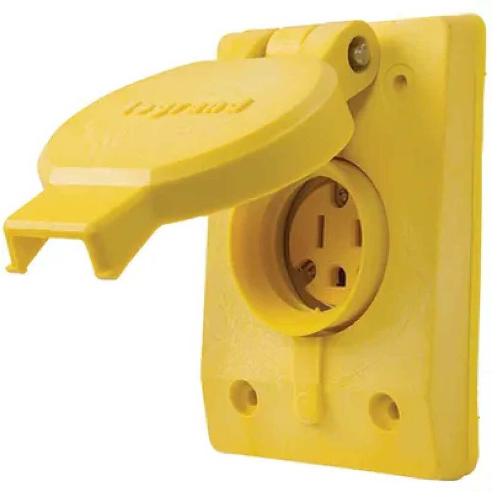 RECEPTACULO SENCILLO A PRUEBA DE AGUA ENTRADA RECTA 2P 3H 15A 125VCA NEMA 5-15R GRADO INDUST. AMAR.