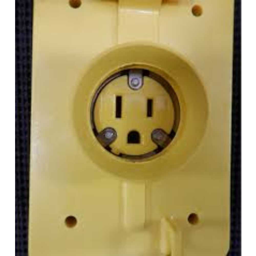 RECEPTACULO SENCILLO A PRUEBA DE AGUA ENTRADA RECTA 2P 3H 15A 125VCA NEMA 5-15R GRADO INDUST. AMAR.