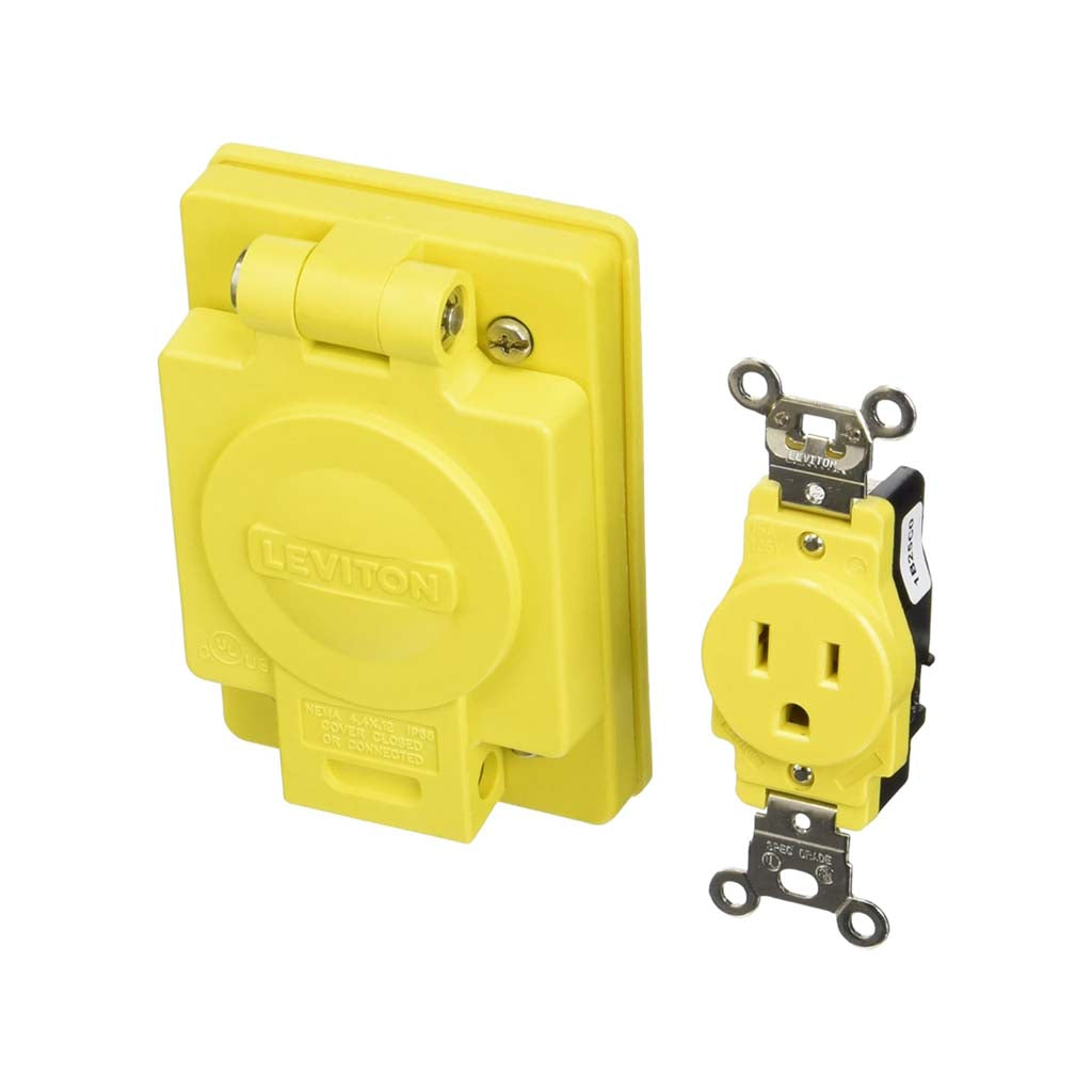 RECEPTACULO SENCILLO A PRUEBA DE AGUA ENTRADA RECTA 2P 3H 15A 125VCA NEMA 5-15R GRADO INDUST. AMAR.