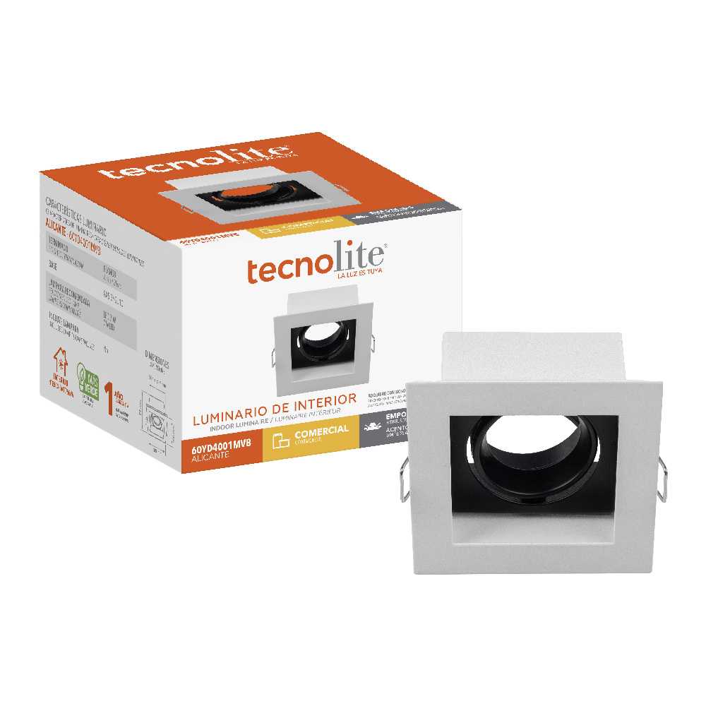 LÁMPARA DE INTERIOR EMPOTRABLE ALICANTE TECNOLITE BASE GX5.3 DIRIGIBLE BLANCO