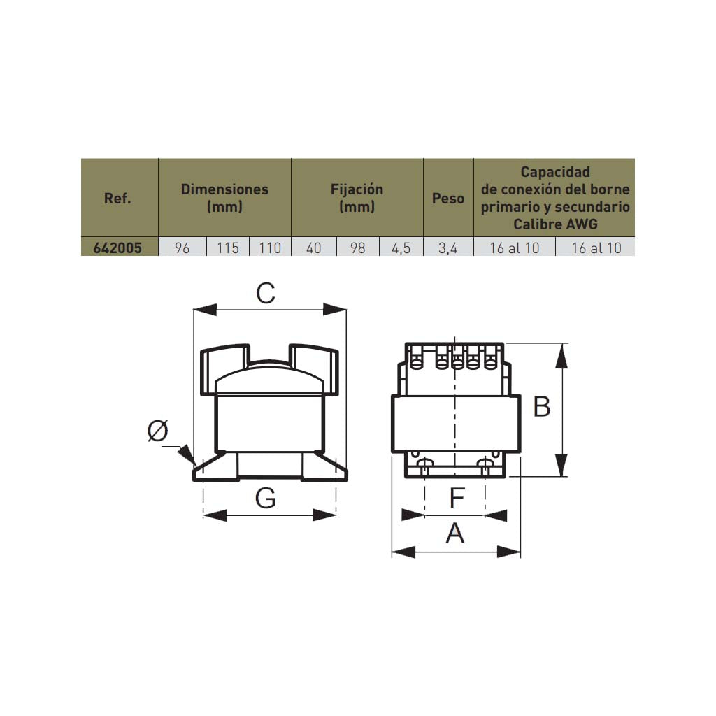 TRANSFORMADOR DE CONTROL 180VA.