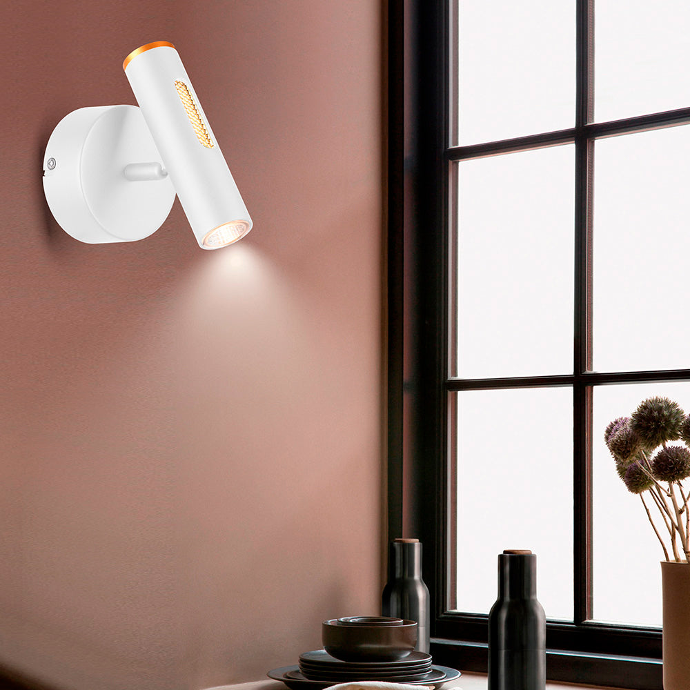 LAMPARA DE PARED ARBOTANTE LED 6W LUZ CALIDA BRILLANTE DIRECTA/INDIRECTA DIRIGIBLE IRC90 NO ATENUABLE BCO