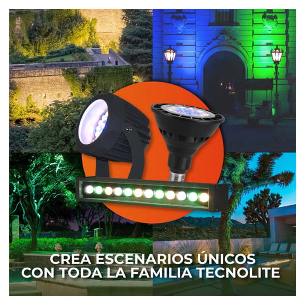 FOCO LED TECNOLITE TIPO MR16 6W LUZ DE LUNA COLOR VERDE IP65 BASE E27