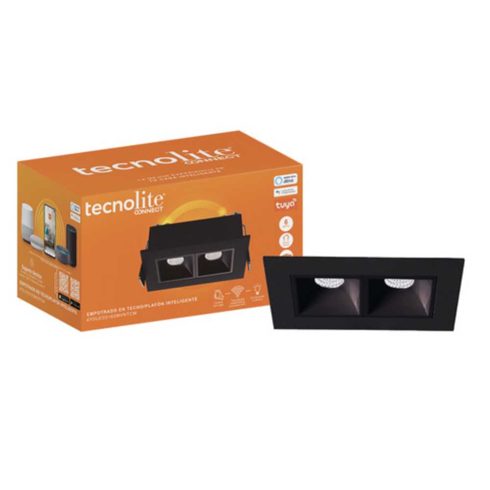 LÁMPARA EMPOTRABLE LED TECNOLITE LUCIDA II SMART 6W LUZ SUAVE CÁLIDA ATENUABLE COMPATIBLE CON APP MÓVIL Y ASISTENTES DE VOZ NEGRO