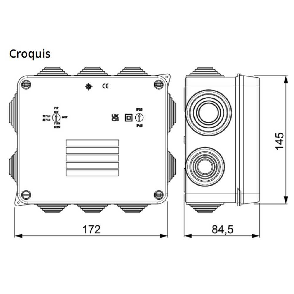 CAJA ESTANCA CON CONOS IP65 IK08 160X135X70 SOLERA