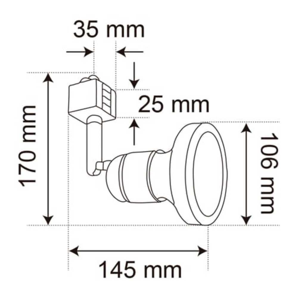LAMPARA SPOT DE RIEL DIRIGIBLE POTENCIA MAX. 75 W BASE E27 INTERIORES NO INCLUYE FOCO 75YS397MVB