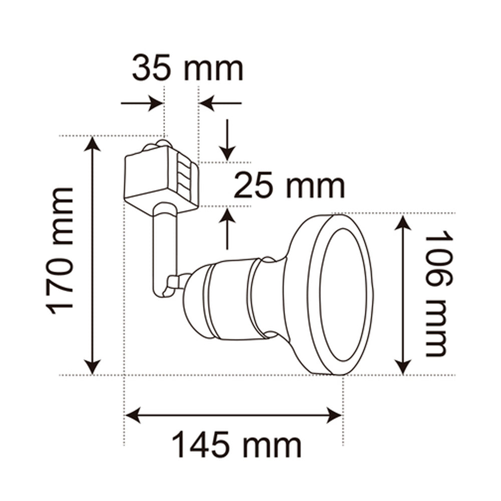 LAMPARA SPOT DE RIEL DIRIGIBLE POTENCIA MAX. 75 W BASE E27 INTERIORES NO INCLUYE FOCO 75YS397MVN