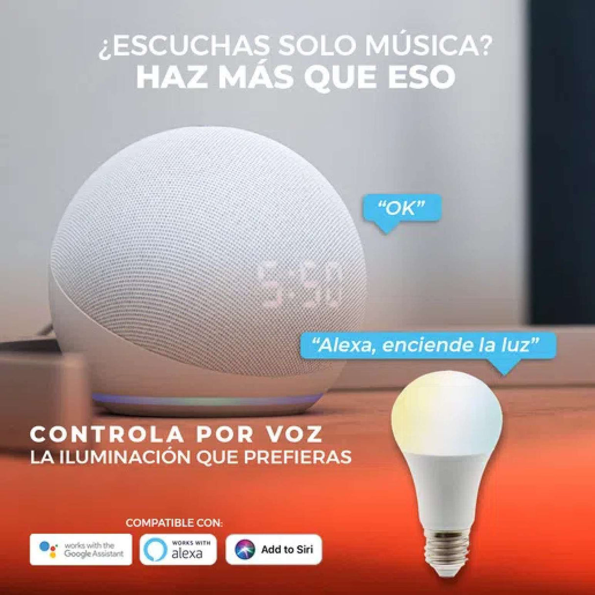 FOCO LED TECNOLITE GLOW SMART 7W LUZ BLANCA DINÁMICA BASE E27 ATENUABLE COMPATIBLE CON APP MÓVIL Y ASISTENTES DE VOZ
