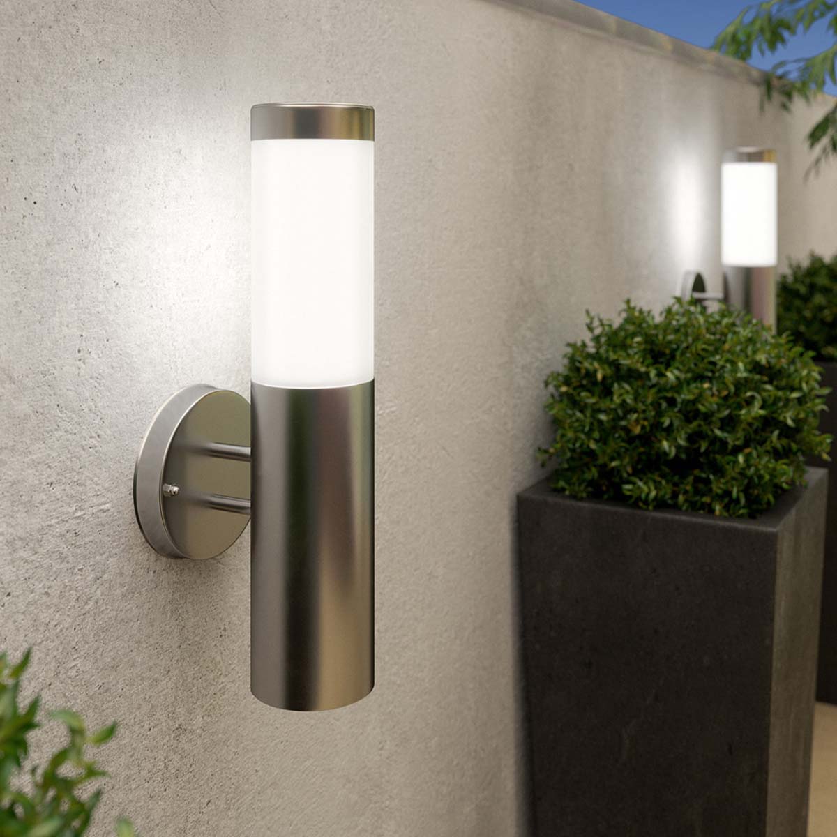 LUMINARIO A MURO CALUX 40W 127V IP54 E27 ACABADO ACERO INOXIDABLE 8102